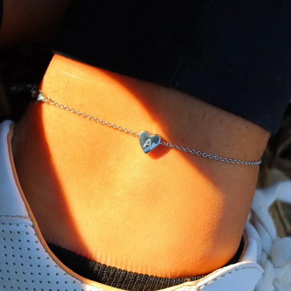 PERSONALIZED❤️HEART CHARM - A to Z, DAINTY SILVER INITIAL ANKLET GIRL, ELDM22302 - Picture 11 of 11
